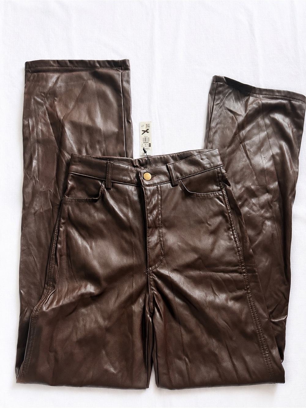 Garage Brown Faux Leather Straight Leg Pants Y2K Vegan Leather Trousers Size XS